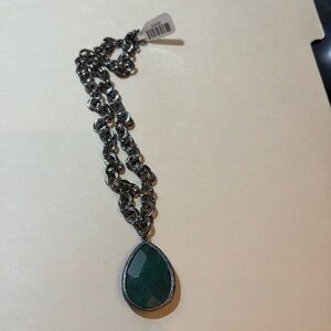 Tear Drop Necklace, Forest Green Faux Stone, 18” long, NWT